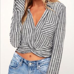 Free People : Striped Long Sleeve Crop Top